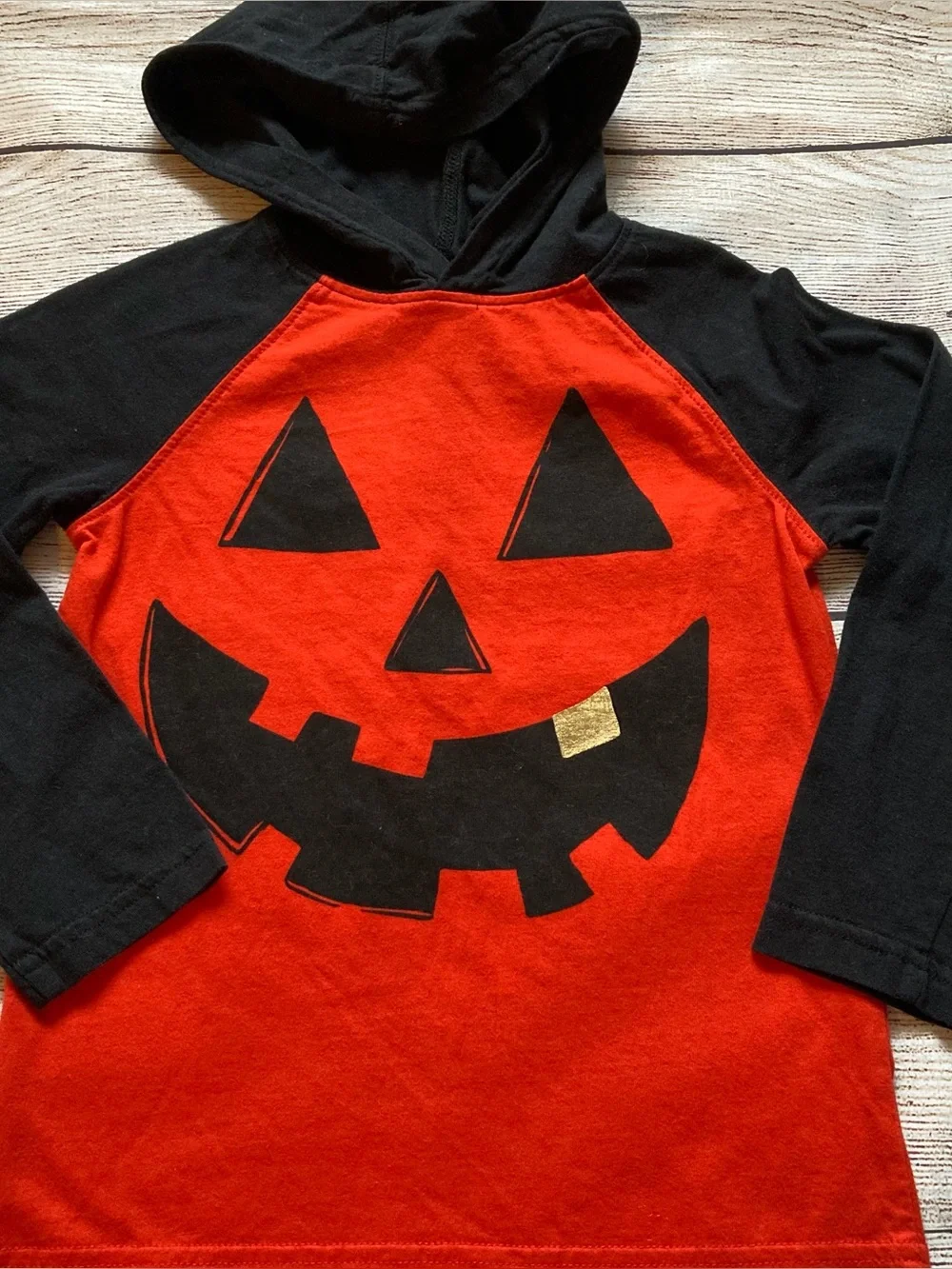 Gymboree Pumpkin Jack o Lantern Halloween Hoodie Shirt Boys Xtra Small (4)